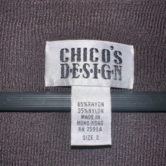 Chicos Top Womens Large Brown Stretch Long Sleeve Popover Blouse V Neck - Picture 4 of 6